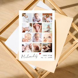 1歳の誕生日おめでとう12枚の写真コラージュ サンキューカード