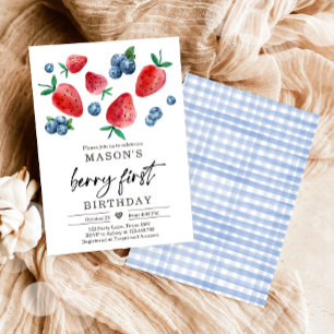 ♪ 1歳の誕生日おめでとう!いちごといぶりが丘のフルーツパーティー招待状♪ 招待状