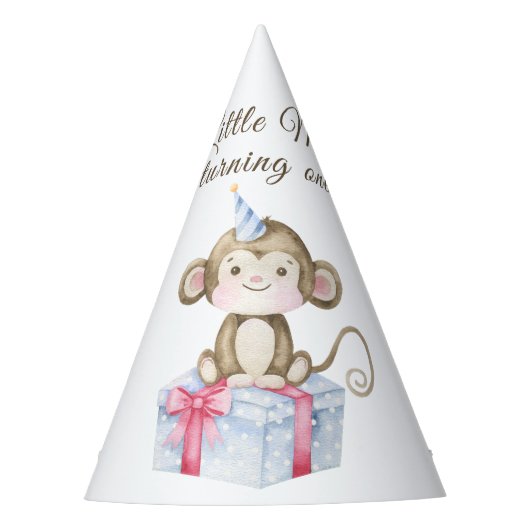1歳の誕生日おめでとう お猿の赤ちゃん パーティーハット (正面)