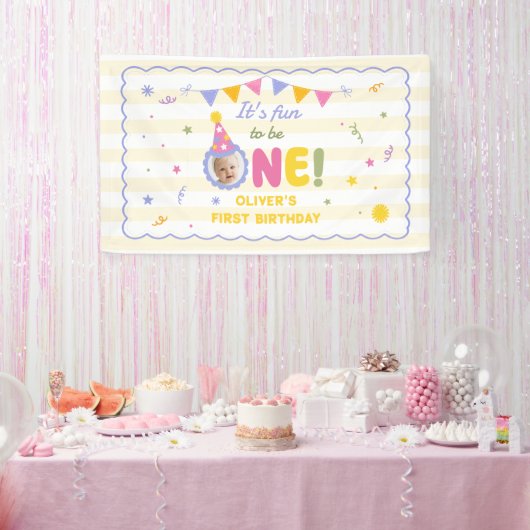 1歳の誕生日おめでとう!かわいい男の子 横断幕 (パーティー)