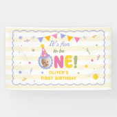 1歳の誕生日おめでとう!かわいい男の子 横断幕 (横)
