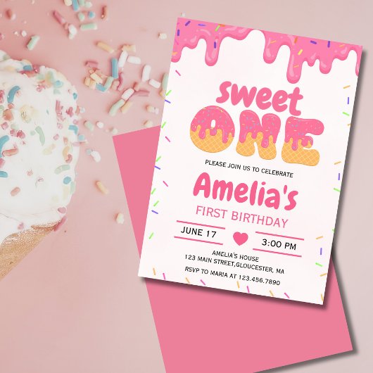 1歳の誕生日おめでとう アイスクリーム 招待状