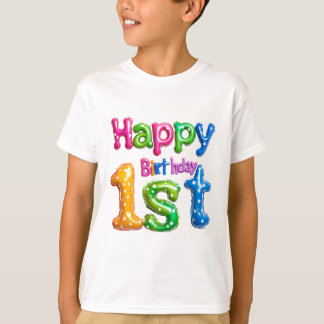 1歳の誕生日おめでとう カラフルなバルーン デザイン Tシャツ