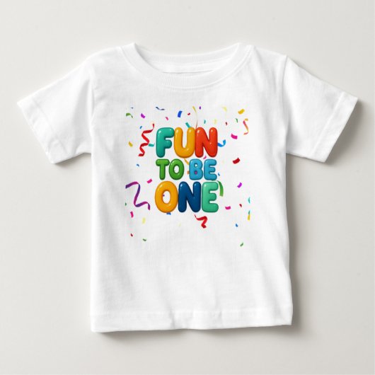 1歳の誕生日おめでとう カラフルな紙吹雪 ベビーTシャツ (正面)