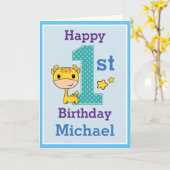 1歳の誕生日おめでとう キリン カード (黄色い花)