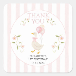 1歳の誕生日おめでとう シリーガズの女の子 ピンク サンクユー スクエアシール