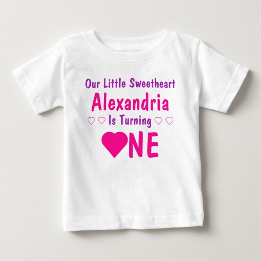 1歳の誕生日おめでとう スイートハート ベビーTシャツ (正面)