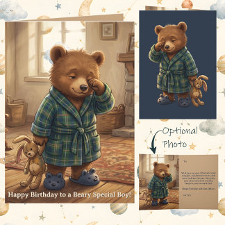 1歳の誕生日おめでとう テディベアの赤ちゃん 男の子 カード