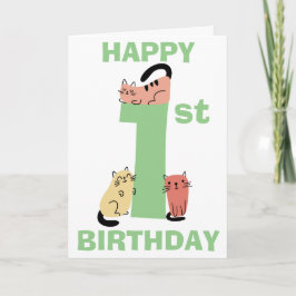 1歳の誕生日おめでとう ドゥードルキャットのカスタムメッセージ カード
