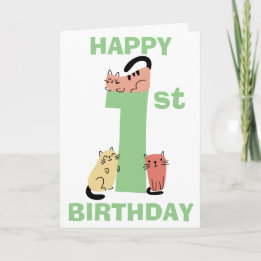 1歳の誕生日おめでとう ドゥードルキャットのカスタムメッセージ カード