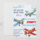 1歳の誕生日おめでとう!パーソナルボーイ飛行機 招待状 (正面/裏面)
