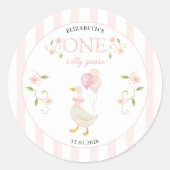 1歳の誕生日おめでとう ピンクのかわいいガールガチョウ ラウンドシール (正面)