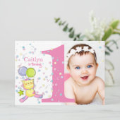 1歳の誕生日おめでとう ピンクのフォト 招待状 (スタンド正面)
