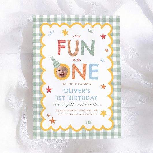 1歳の誕生日おめでとう フォト カラフル 招待状