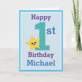 1歳の誕生日おめでとう ブルーとイエロースター カード
