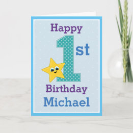 1歳の誕生日おめでとう ブルーとイエロースター カード