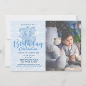 1歳の誕生日おめでとう ボーイ かわいい象の紐ライト 招待状 (正面)