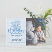 1歳の誕生日おめでとう ボーイ かわいい象の紐ライト 招待状 (スタンド正面)