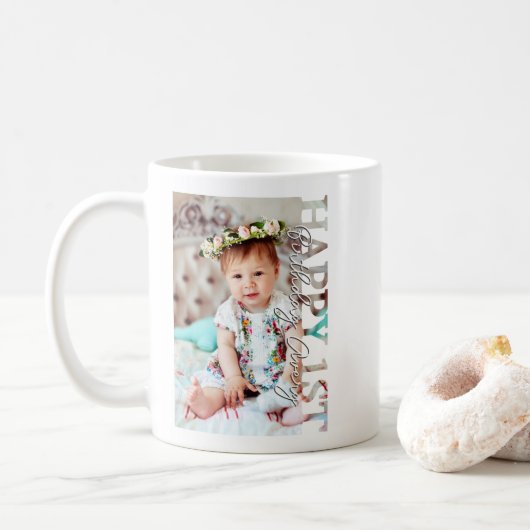 1歳の誕生日おめでとう 写真大学 コーヒーマグカップ (ドーナツ)