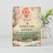 1歳の誕生日おめでとう！　女の子のパーソナライズされた写真の招待状 招待状 (スタンド正面)