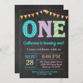 1歳の誕生日おめでとう! 女の子の初めての誕生日 招待状 (正面/裏面)