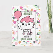 1歳の誕生日おめでとう 女の子 恐竜 カートゥーン 可愛い カード (正面)