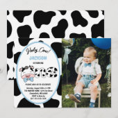 1歳の誕生日おめでとう! 牛の写真 招待状 (正面/裏面)