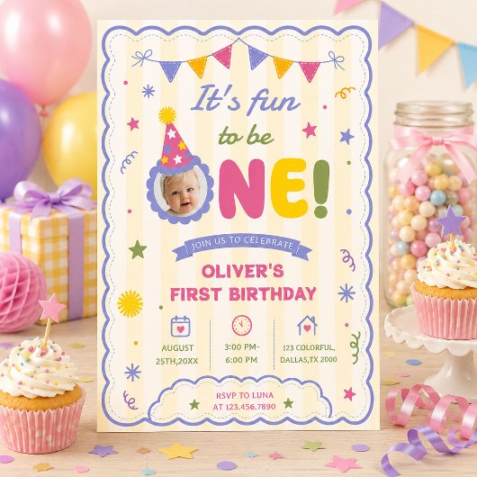 1歳の誕生日おめでとう!男の子フォト 招待状