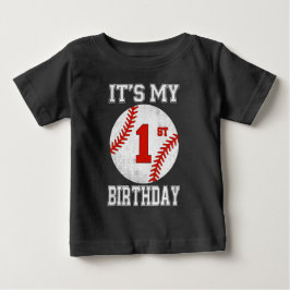 1歳の誕生日おめでとう 野球デザイン ベビーTシャツ