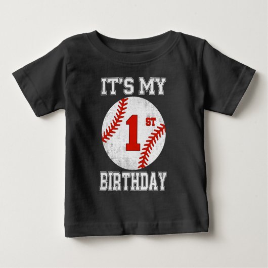 1歳の誕生日おめでとう 野球デザイン ベビーTシャツ (正面)