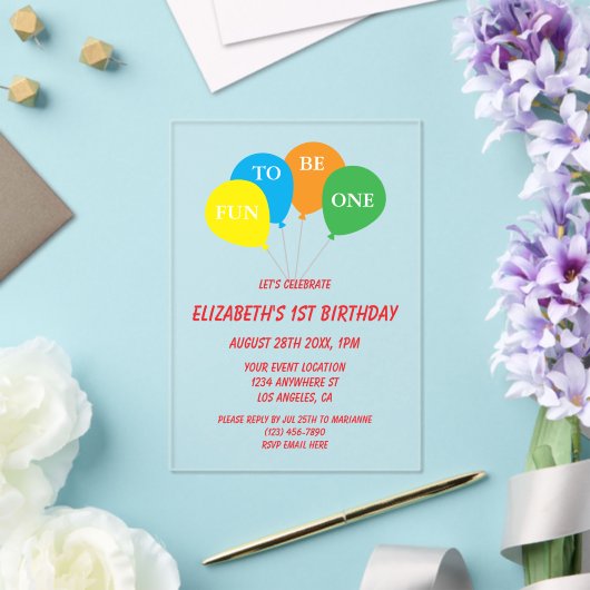 1歳の誕生日おめでとう Fun To Be One アクリル招待状 (インサイチュ (ウェディング))
