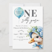 1歳の誕生日おめでとう!「One Silly Goose Boy」誕生日招待状 招待状 (正面)