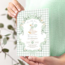 1歳の誕生日おめでとう! Sage Greenの可愛いリボンのあるカモのデザイン