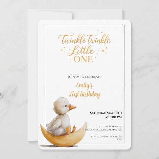 1歳の誕生日おめでとう Twinkle Twinkle Little One 招待状 (正面)
