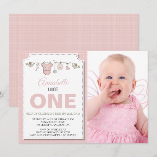 1歳の誕生日お知らせカード 招待状 (正面/裏面)