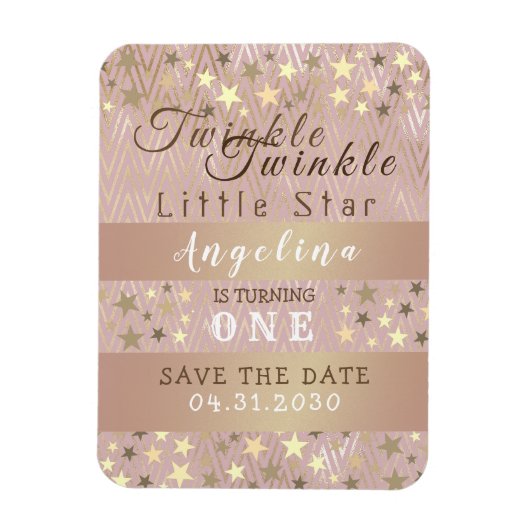 1歳の誕生日お知らせ Twinkle Star Save the Date マグネット (縦)