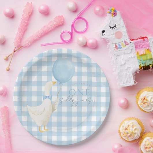 1歳の誕生日お祝いご招待状 おかしいガチョウ ペーパープレート (パーティー)