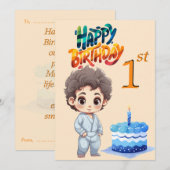 1歳の誕生日お祝いグリーティングカード (正面/裏面)