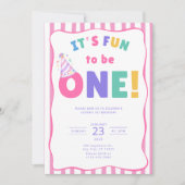 1歳の誕生日お祝い招待状 - It's Fun to Be One 招待状 (正面)