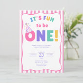 1歳の誕生日お祝い招待状 - It's Fun to Be One 招待状 (スタンド正面)
