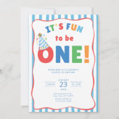 1歳の誕生日お祝い招待状 - It's Fun to Be One 招待状 (正面)