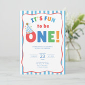 1歳の誕生日お祝い招待状 - It's Fun to Be One 招待状 (スタンド正面)