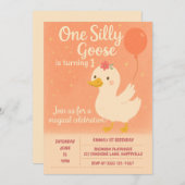 1歳の誕生日お祝い- 間抜けワンガースガール 招待状 (正面/裏面)