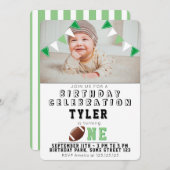 1歳の誕生日かわいいアメリカンフットボールの子供たち写真 招待状 (正面/裏面)