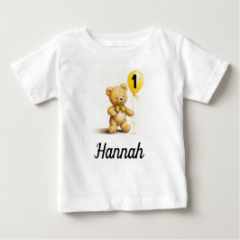 1歳の誕生日かわいいクマwバルーンパーソナライズされた、 ベビーTシャツ