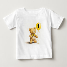 1歳の誕生日かわいいクマwバルーンパーソナライズされた、 ベビーTシャツ