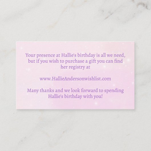 1歳の誕生日かわいいゾウのピンクのギフトレジストリ エンクロージャーカード (裏面)