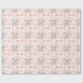 1歳の誕生日かわいいゾウフローラピンクの女の子の名前 ラッピングペーパー (フラット)