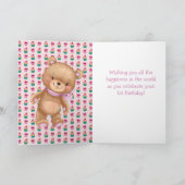 1歳の誕生日かわいいテディピンクガールカード カード (内部)