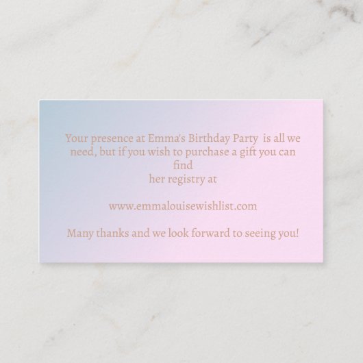 1歳の誕生日かわいいテディベアギフトレジストリ エンクロージャーカード (裏面)